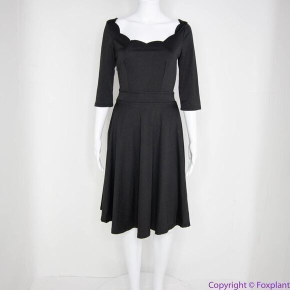 NEW Meaneor black fit and flare midi‎ dress scoop scallop neckline, S - Picture 13 of 16